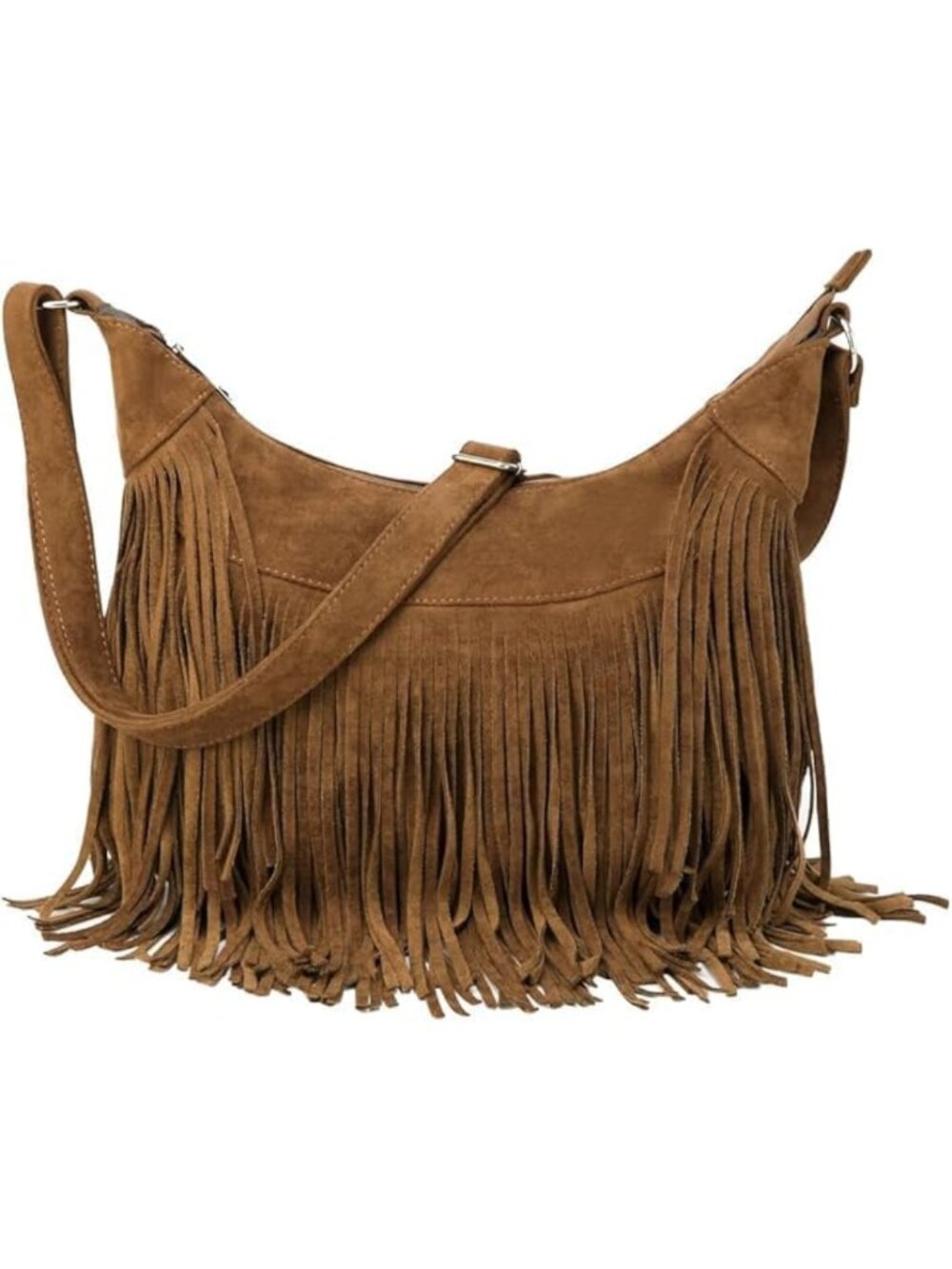 Vintage Suede Fringe Hobo Bag for Women - Hippie Crossbody Purse with Tassels